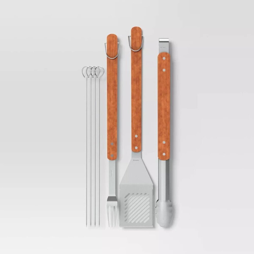 7pc Stainless Steel Grill Tool Set Light Silver - Room Essentials  New